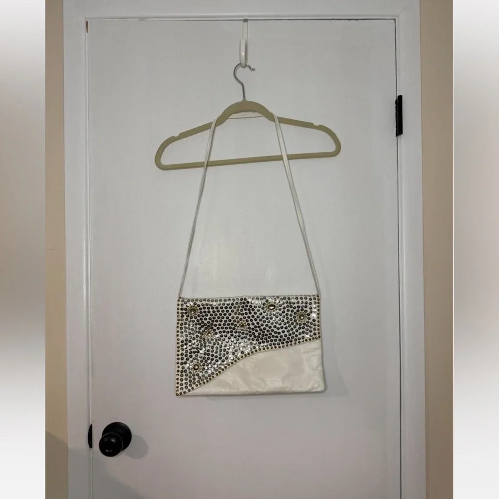 Studded vintage White and Silver Za-Zu white‎ leather Women's Bag